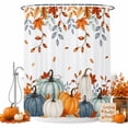 thumbnail image 2 of Orange Blue Pumpkins Fall Shower Curtains for Bathroom, Maple Leaf Botanical Thanksgiving Waterproof Fabric Shower Curtain, Decorative Bathroom Curtain for Bathtub, 72"x72", No Hooks Included, 2 of 9