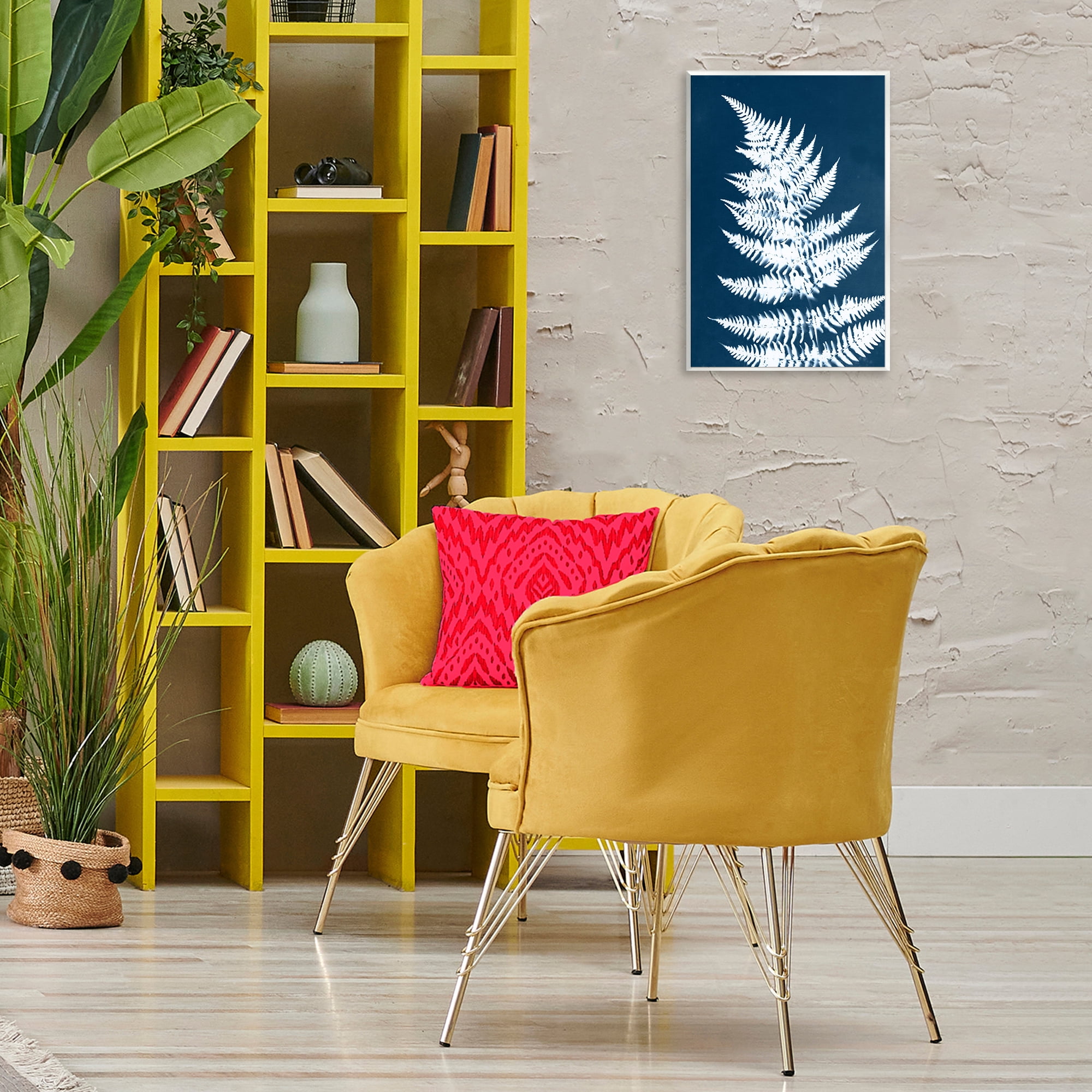 Stupell Industries Blue & White Fern Botanical & Floral Painting Unframed Art Print Wall Art, 13 x 19