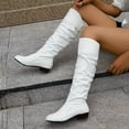 thumbnail image 6 of mgoYE Knee Length Boots For Women Fashion Slouch No Heels Wide Calf Knee High Tall Boots Ladies|White 7, 6 of 8