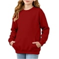 thumbnail image 3 of Abtuhar Fall Winter Sweatshirt Pullover for Middle Big Girls Solid Long Sleeve Crew Neck Tops with Side Pockets for 5-15 Years, 3 of 5
