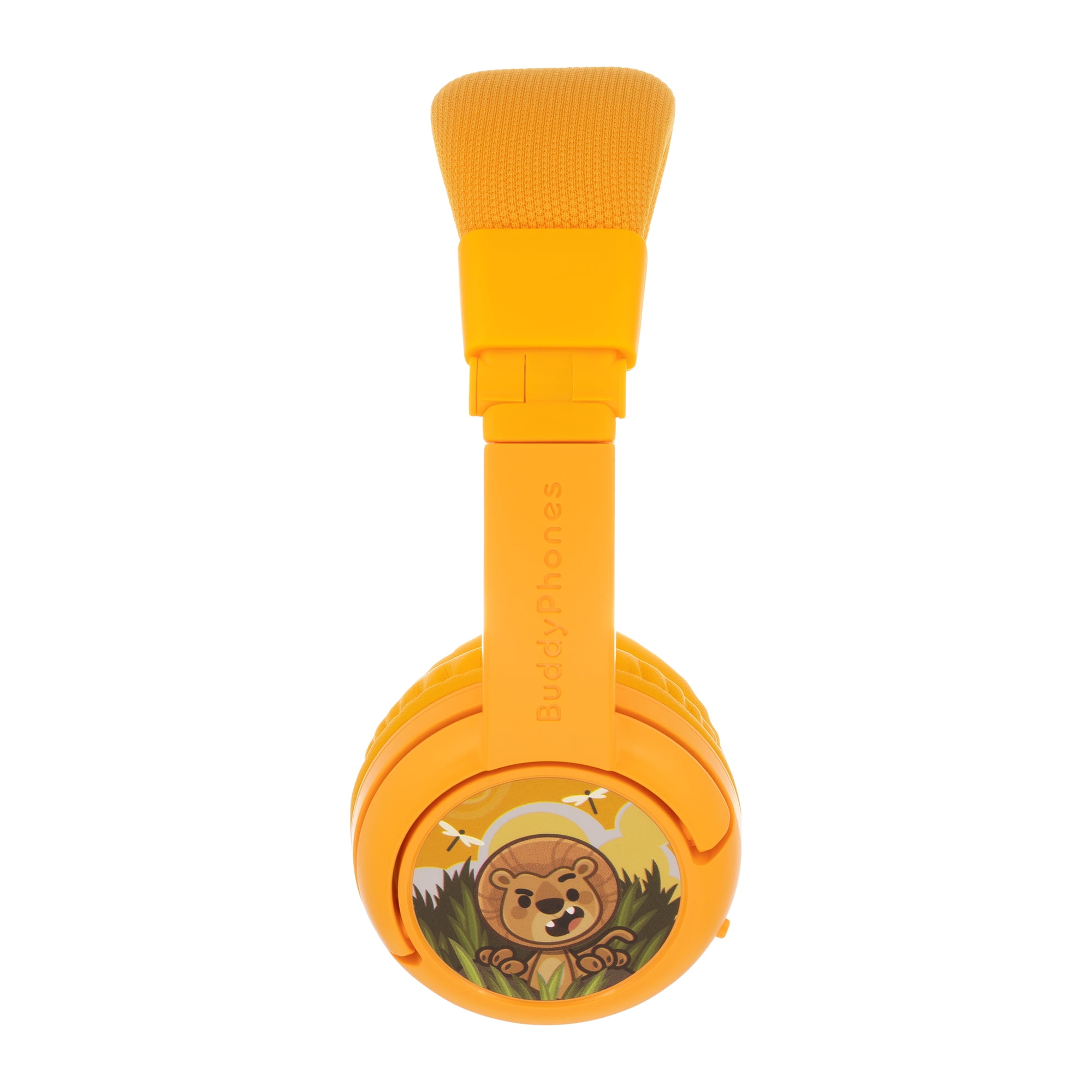 BuddyPhones Play+, On-Ear Bluetooth Wireless or Wired Foldable Kids Headphones with Mic, 3 Volume Limiting Settings, Voice Enhance StudyMode, 20-Hours Battery, Customizable Stickers, Sun Yellow