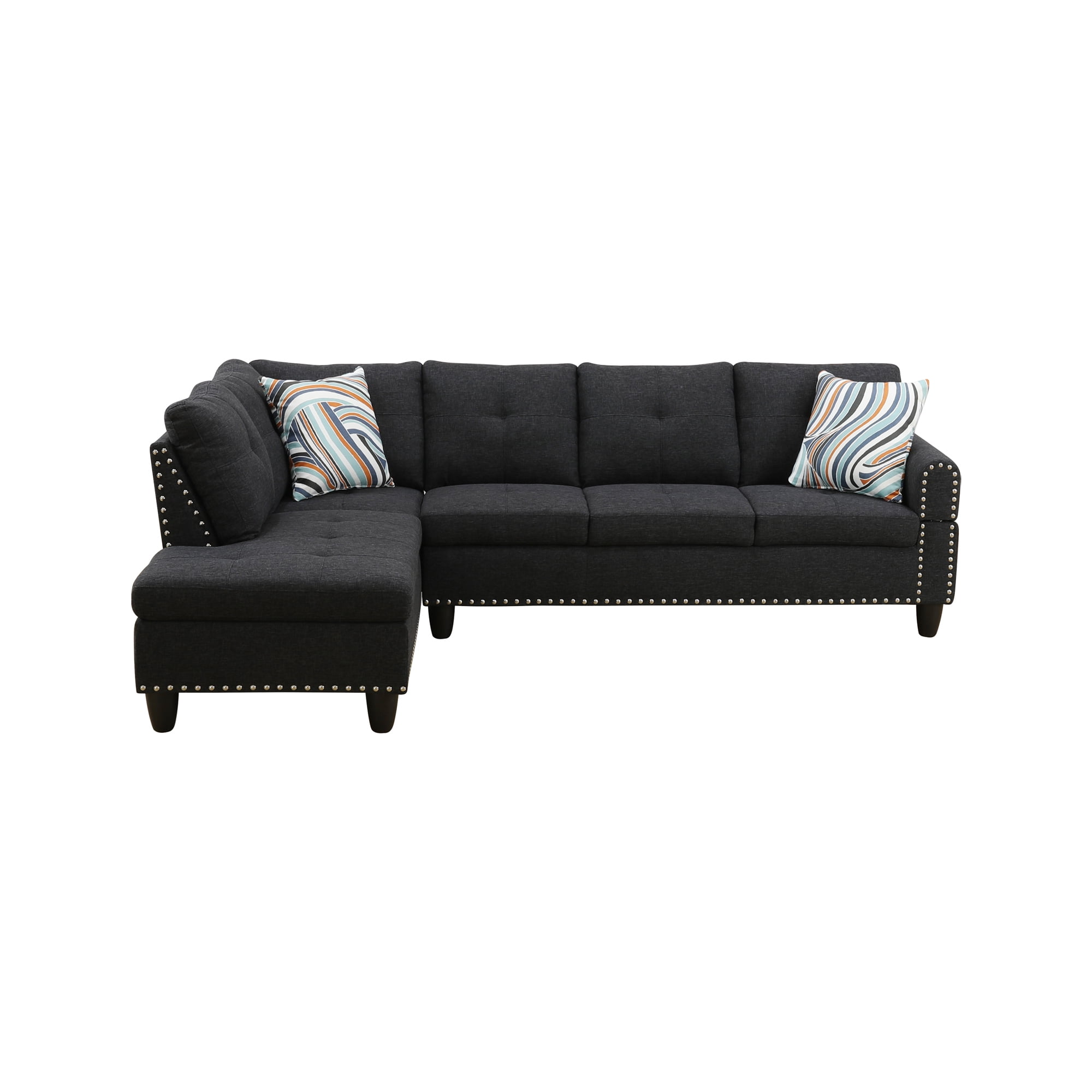 Howcool 98" Sectional Sofa, L-Shaped Couch with Left-Facing Chaise, Linen Fabric Modular Sectional Sofa for Living Room, Apartment & Small Space, Black