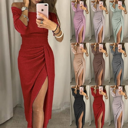 Fashion Brand Newest Womens Spring Off Shoulder Sexy Bodycon Party Clubwear Long Maxi Dress Strapless Casual High Waist Dresses
