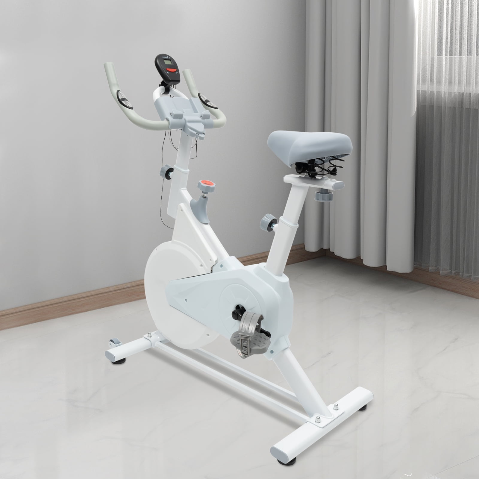 Wildnix Adjustable Resistance Exercise Bike with Wool Pad Silent Braking, Phone Holder, and Electronic Display for Home Workouts