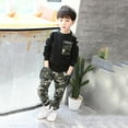 thumbnail image 3 of 2PCS Baby Boys Clothes Letter Print Long Sleeve T-Shirt Cool Tops + Camouflage Pants Fall Winter Outfit Set, 3 of 4