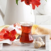 LAV Clear Glass Round Turkish Tea Saucers, Non-Lead Glass Tea Plates, 6 Pcs, 4.3 inch