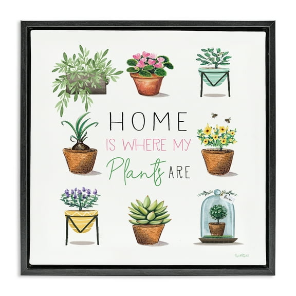 Stupell Industries Home Where Plants Are Plants & Flowers Painting Black Floater Framed Canvas Art Print Wall Art, 18 x 18