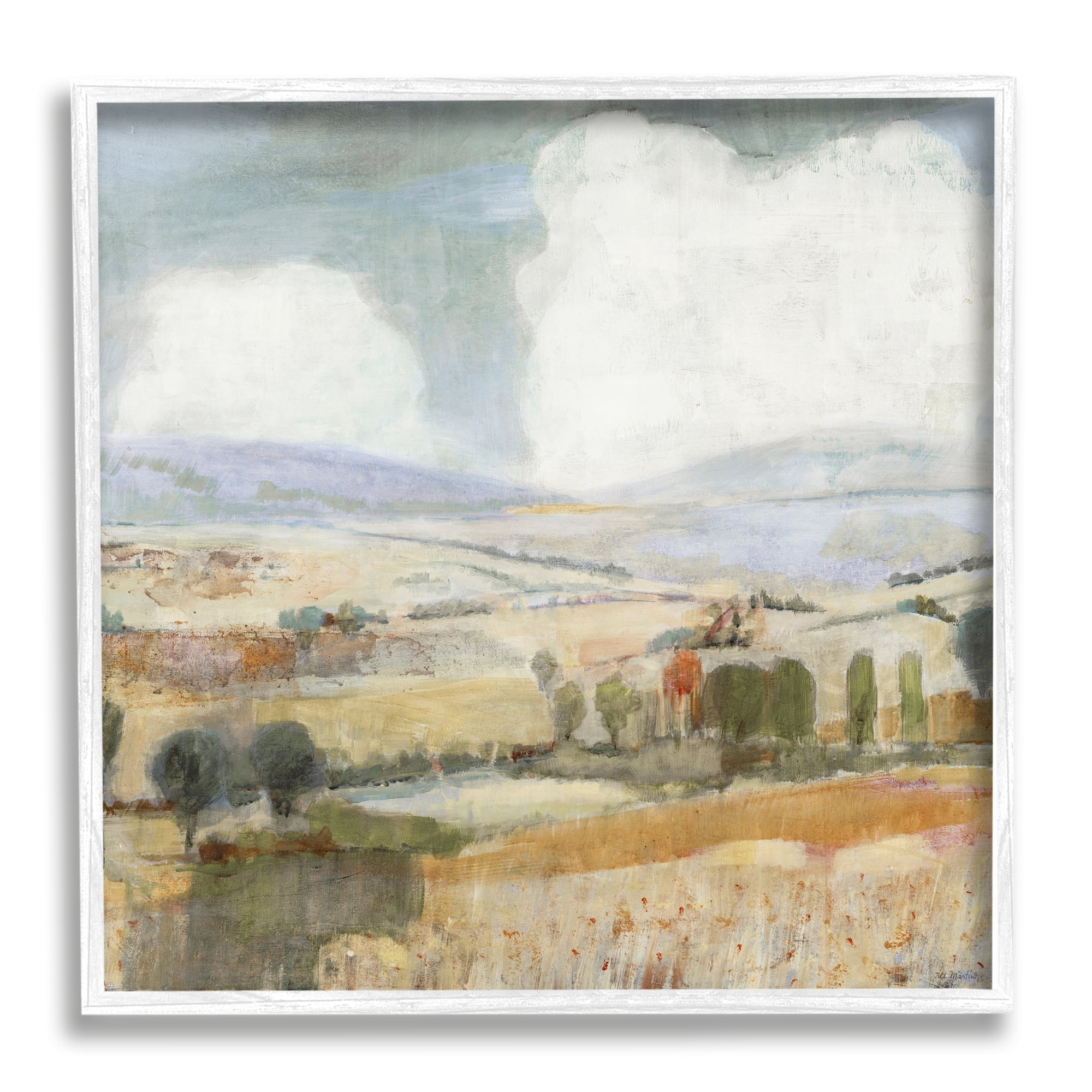 Stupell Industries Distant Farmland Trees Quaint Rural Landscape Scene Painting White Framed Art Print Wall Art, Design by Jill Martin