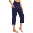 thumbnail image 3 of Inglocry Womens Capri Pants High Waisted Straight Leg Yoga Capris Leggings with Pockets Crop Workout Summer Pants Navy S, 3 of 6