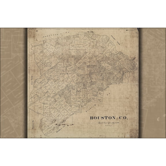 24"x36" Gallery Poster, map of Houston Co texas 1890