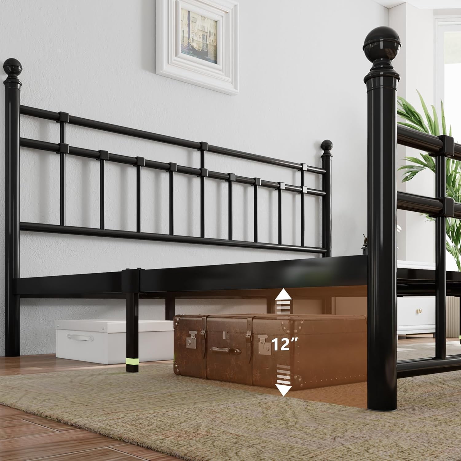 iPormis King Metal Bed Frame with Victorian Vintage Headboard and Footboard, Black