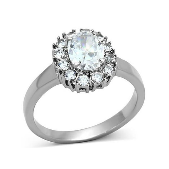 2.15 Ct Halo Oval Cut Zirconia Stainless Steel Engagement Ring Women's Size 7