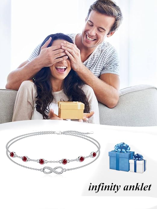 CACA LADY Women's 925 Sterling Silver Adjustable Anklet Endless Love Symbol Anklet Adjustable Plus Size Large Valentine's Day Mother's Day Gift for Her