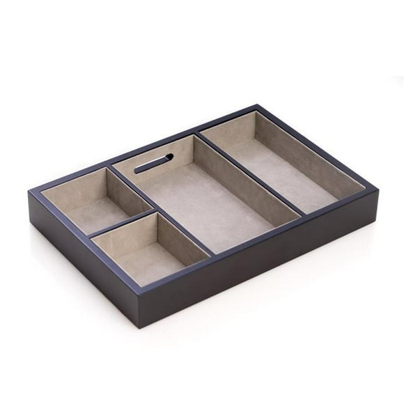Open Valet with Soft Velour Lining & Opening for Charging Cords, Matte Black Wood
