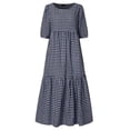 thumbnail image 3 of DYMADE Womens Round Neck Half Sleeve Plaid Print Loose Midi Dress, 3 of 4