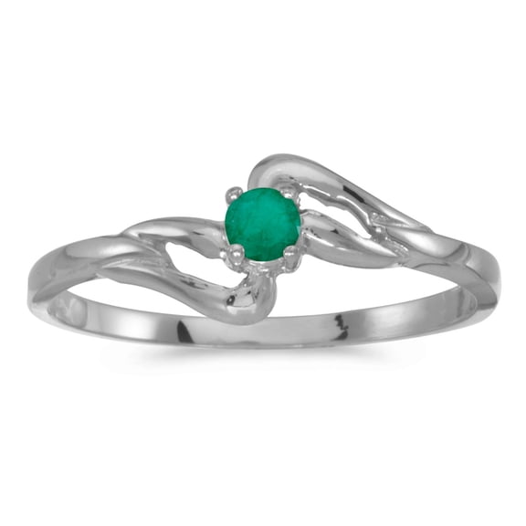 14k White Gold Round Emerald Ring