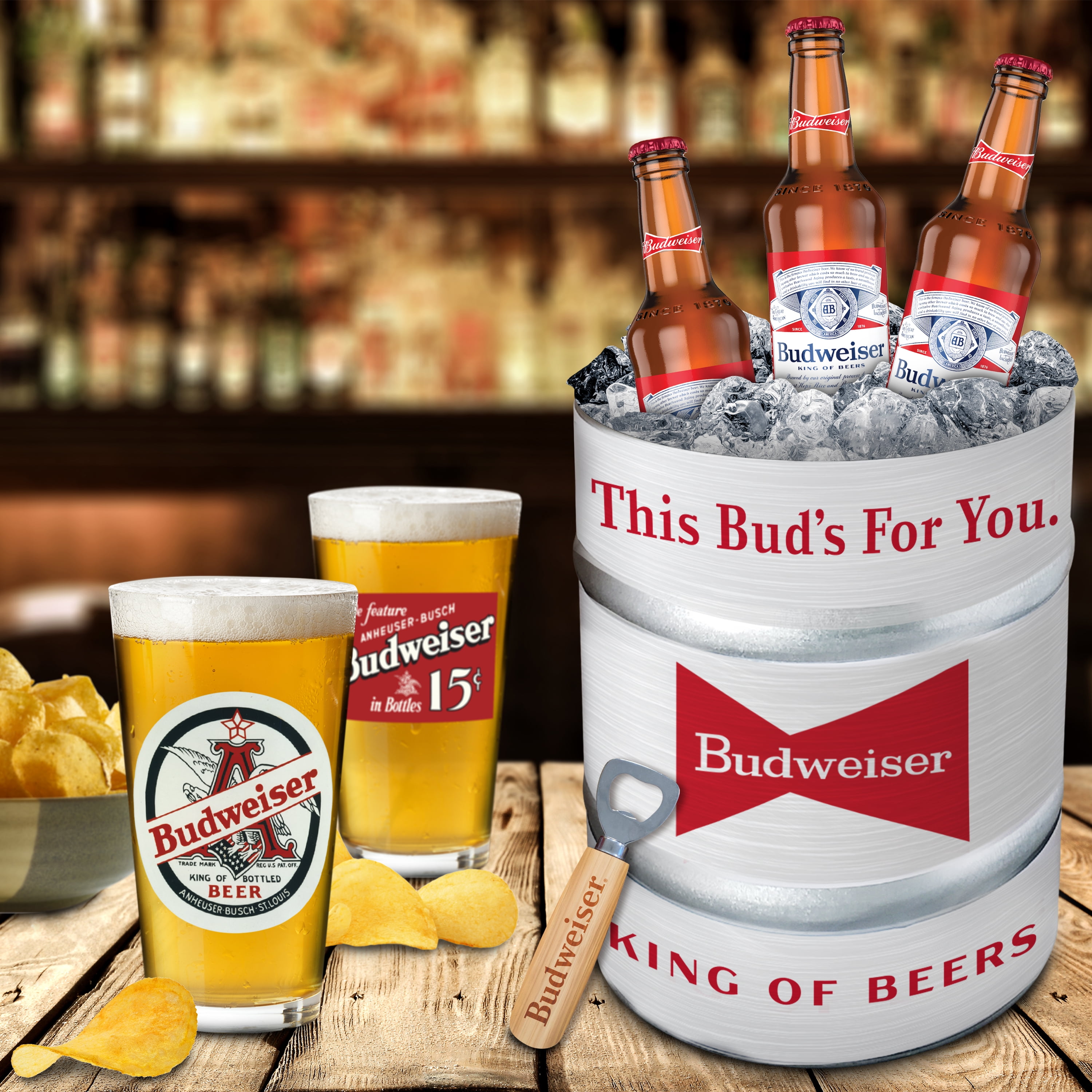 BUDWEISER BARREL GIFT BASKET