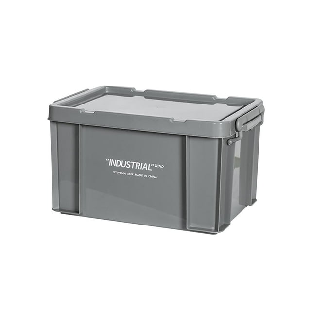 Camping Storage Box with Lid Space Saving Industrial Stackable Storage Container Gray