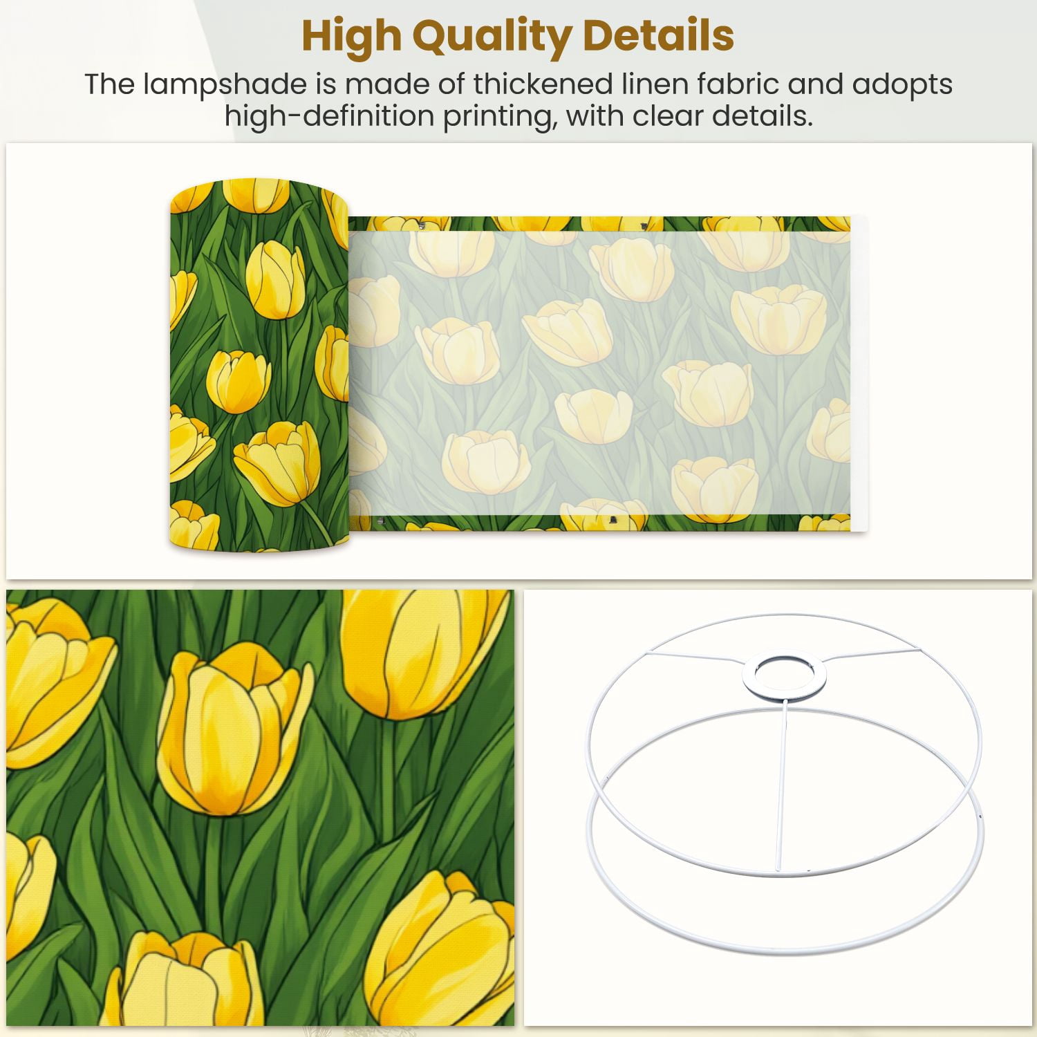 Lampshades 2 Pack Yellow Tulips Full Bloom Green Leaves Grass Spring Decor 13"x13"x10" Light Shade for Table Lamps Floor Lamp Shades Lampshade Replacement Easy Assembly