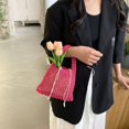 thumbnail image 1 of Bolso de mano para mujer, bolso de mano ahuecado de verano, bolso grande de playa tejido (rosa), 1 of 5