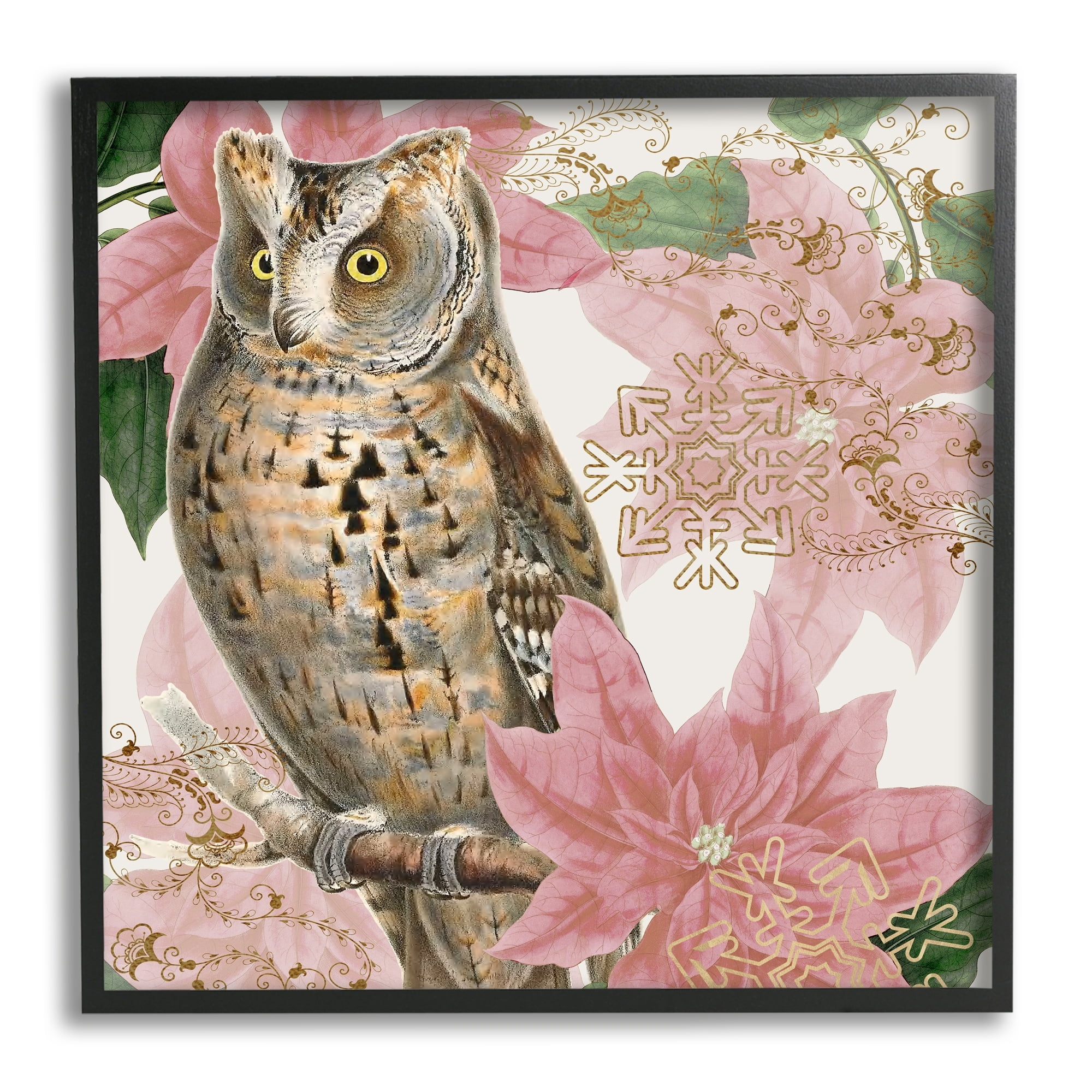 Stupell Industries Elegant Resting Silver Owl Geometric Snowflake Vintage Collage,17 x 17, Design by Daphne Polselli