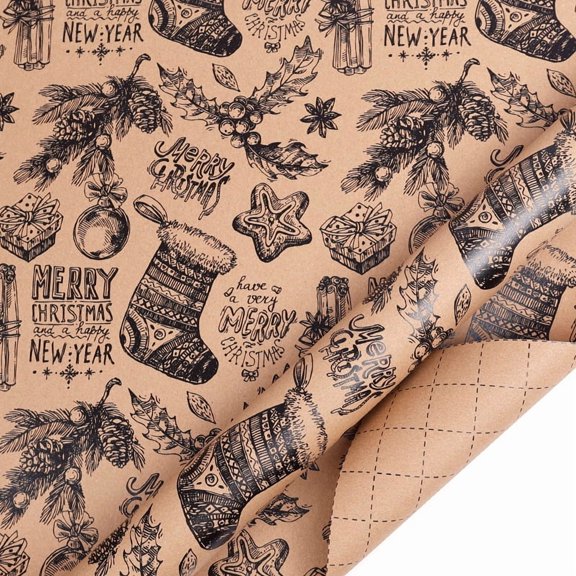 Retro Christmas Wrapping Paper Pinecone Berry Christmas Stocking Patterns Kraft Paper Gift Wrap Paper Roll-Packed Large Gift Craft Paper Christmas Festival Gift Decorative Paper