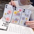 thumbnail image 2 of Case for iPhone 11 6.1 inch, Bling Glitter Sequin Handmade Real Dried Flower Leaf Embedded Pressed Floral Flexible Soft Rubber Gel TPU Protective Bumper Back Cover - Blue+Pink, 2 of 9