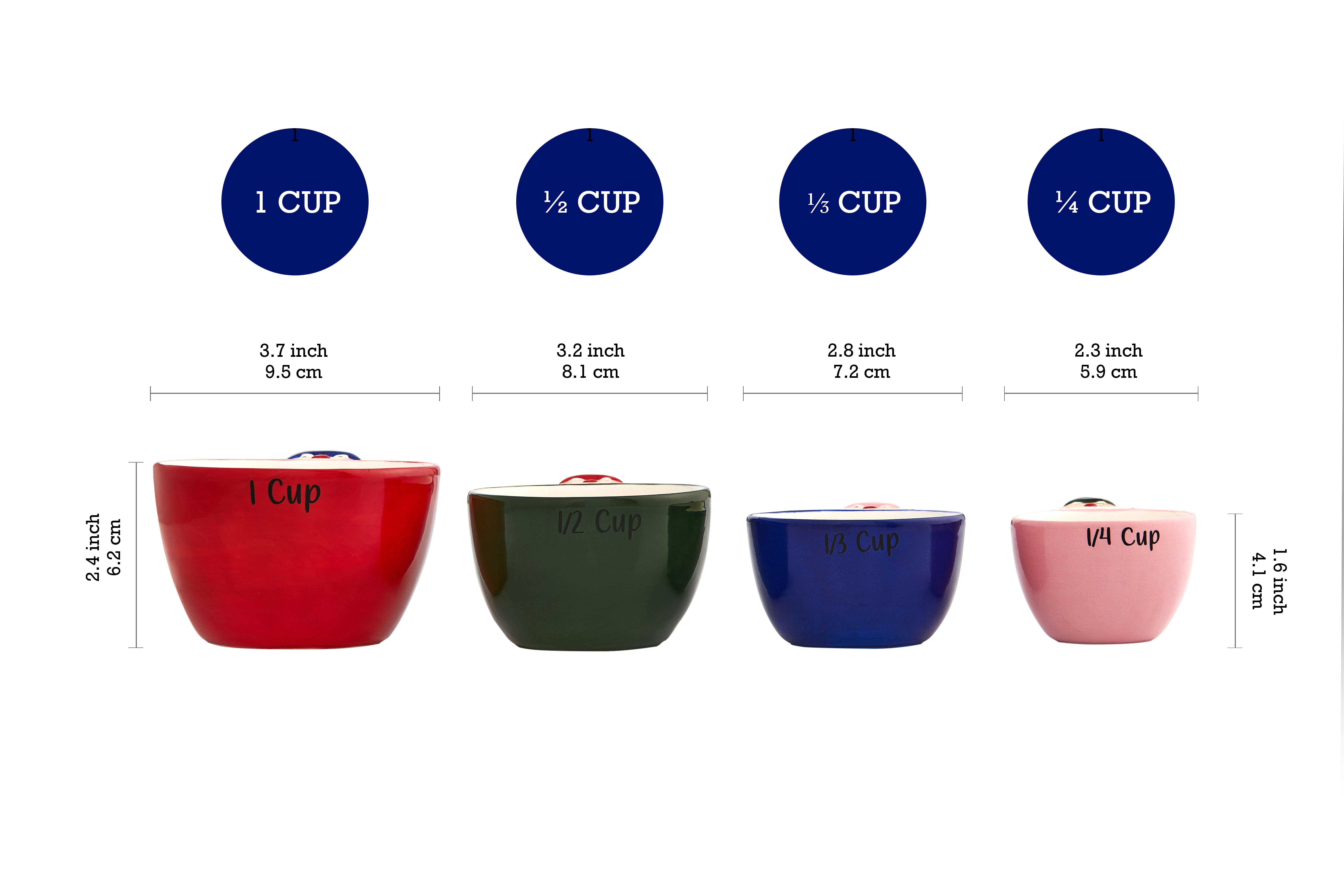 Bico Mushroom Gnome Hand Painted Stoneware Measuring Cups, Cute Christmas Kitchen Accessories for Baking, Cooking, Dishwasher Safe