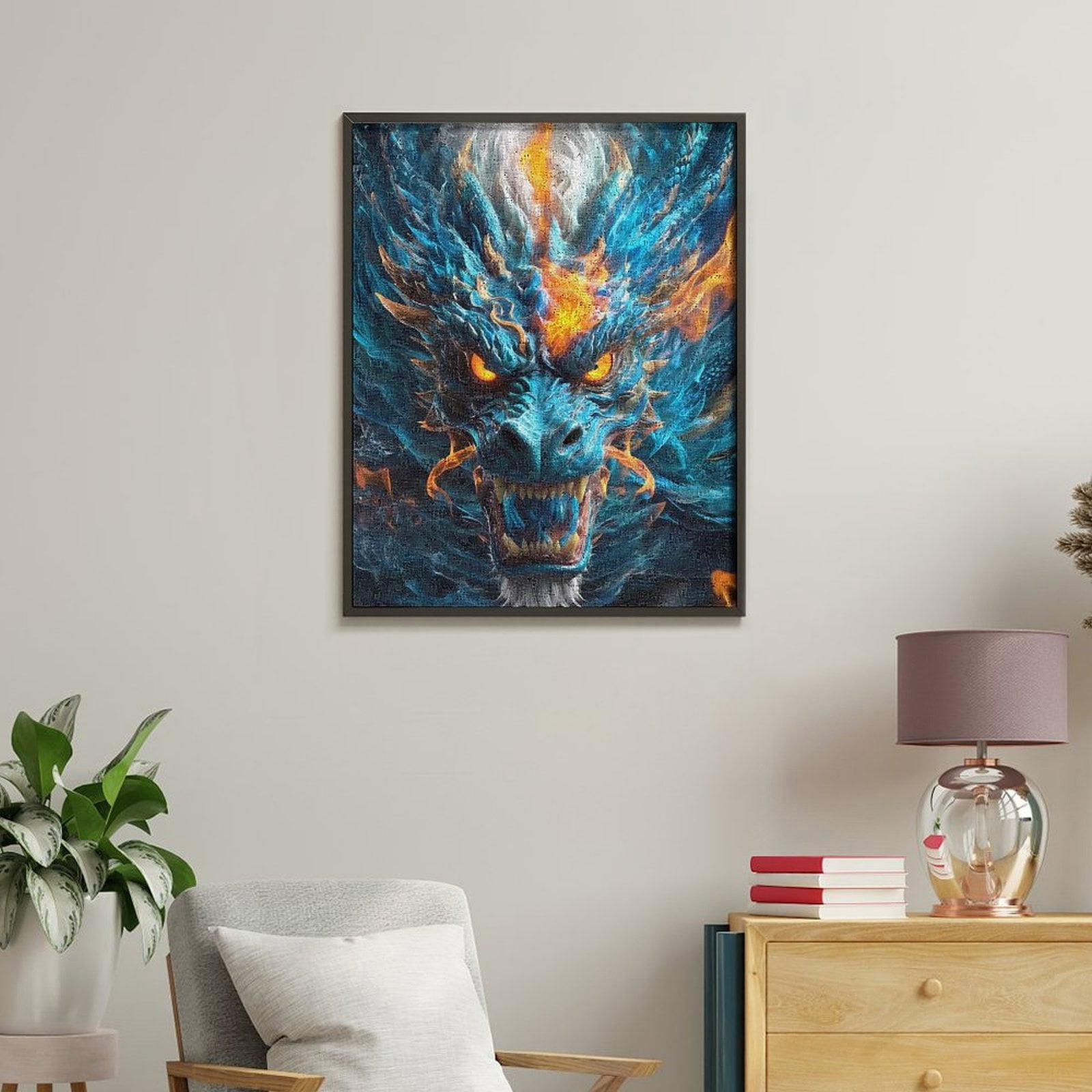 Paint By Numbers Kit for Adults Beginner - DIY Epic Fiery Blue Dragon Fantasy Canvas Painting Kits for Adults, Frameless Paint By Number for Adults for Home Wall Decor 16x20 Inch