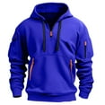 thumbnail image 2 of Mens Zip Up Hoodie Vintage Comfy Cargo Hoodies with Zipper Pockets Casual Quarter Zip Long Sleeve Hooded Jacket Blue XL, 2 of 5