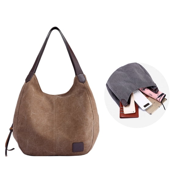 Vintage Canvas Bag for Women Leather Handle Shoulder Bag Hasp Closure Handbag Casual Commuter Mummy Bag(Brown)