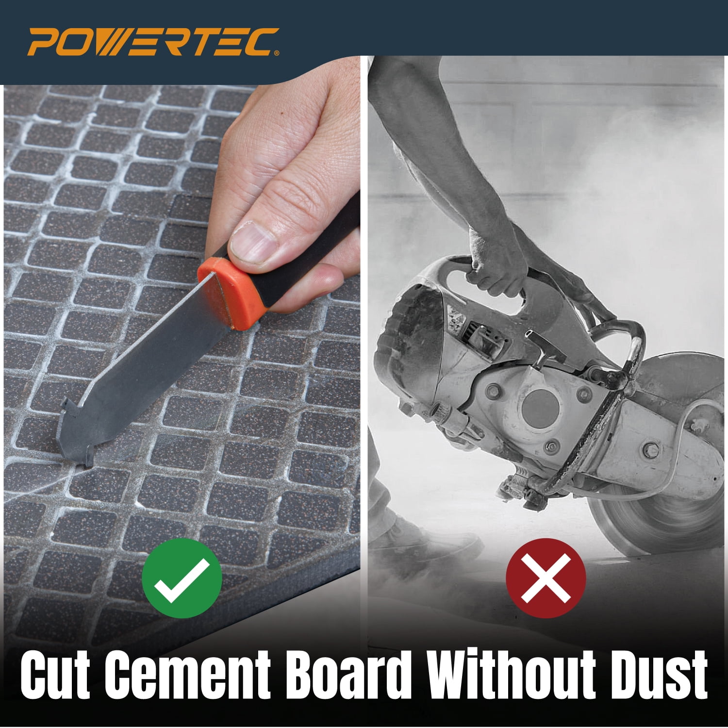 POWERTEC Heavy Duty Backer Board Scoring Knife, Ergonomic Grip, Dual Tungsten Carbide Blades for Tile Cement Board, Laminate (71903N)