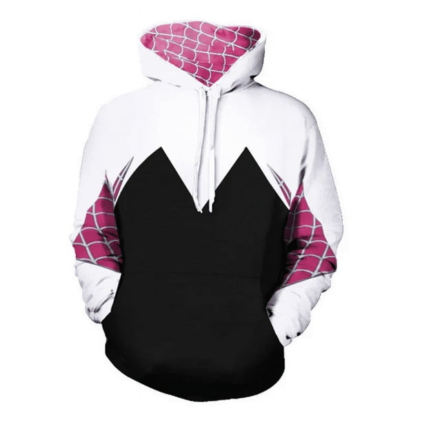 Disfraz de Spider-Gwen Stacy para hombre y mujer, chaqueta con cremallera y estampado 3D, para Halloween, cosplay, sudadera con capucha