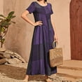 thumbnail image 5 of Hduncf Maxi Dress Casual Dresses for Women Crew Neck Short Sleeve Tiered Dress Color Block Plus Size Dresses with Pockets Purple XXXL, 5 of 5