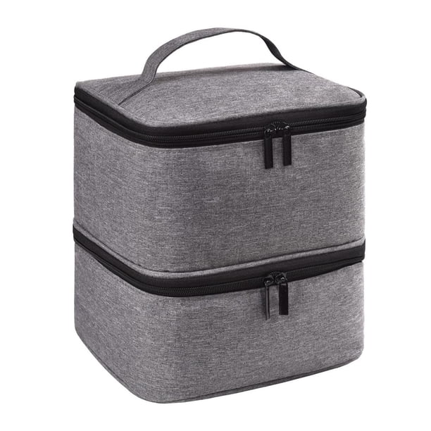 Estuche organizador de esmaltes de uñas con asa para pinceles y bolígrafos de perfume. Gris