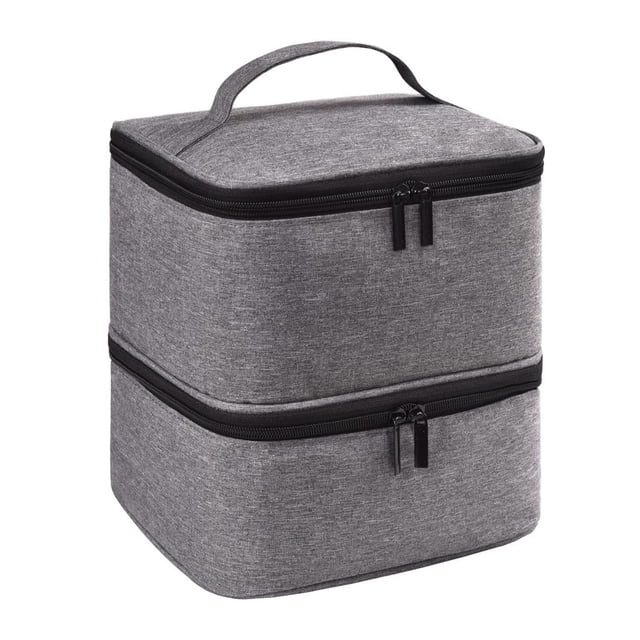 Estuche organizador de esmaltes de uñas, bolsa de transporte de doble capa para maquillaje y perfumes. Gris