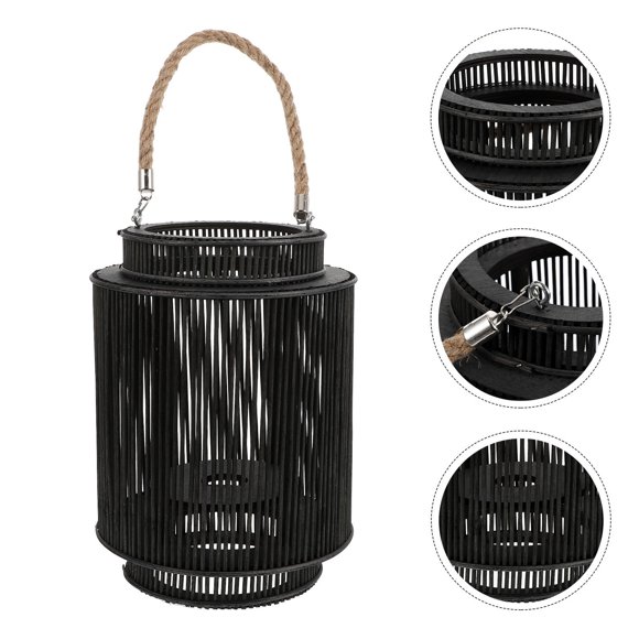 HORIALENCE 1Pc Outdoor Lantern Hand Weaving Lantern Portable Decoration Black