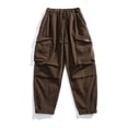 thumbnail image 5 of Mens Cotton Cargo Pants Baggy Vintage Drawstring Waist Multi Pocket Outdoor Hiking Trousers Coffee S, 5 of 7