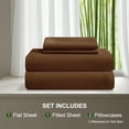 thumbnail image 4 of Lorviah 4 Piece Bamboo Sheet Sets King Size - Cooling, Breathable & Ultra soft Bedding - Includes Deep Pocket Fitted Sheet, Flat Sheet & Pillowcase - Coffee, 4 of 5