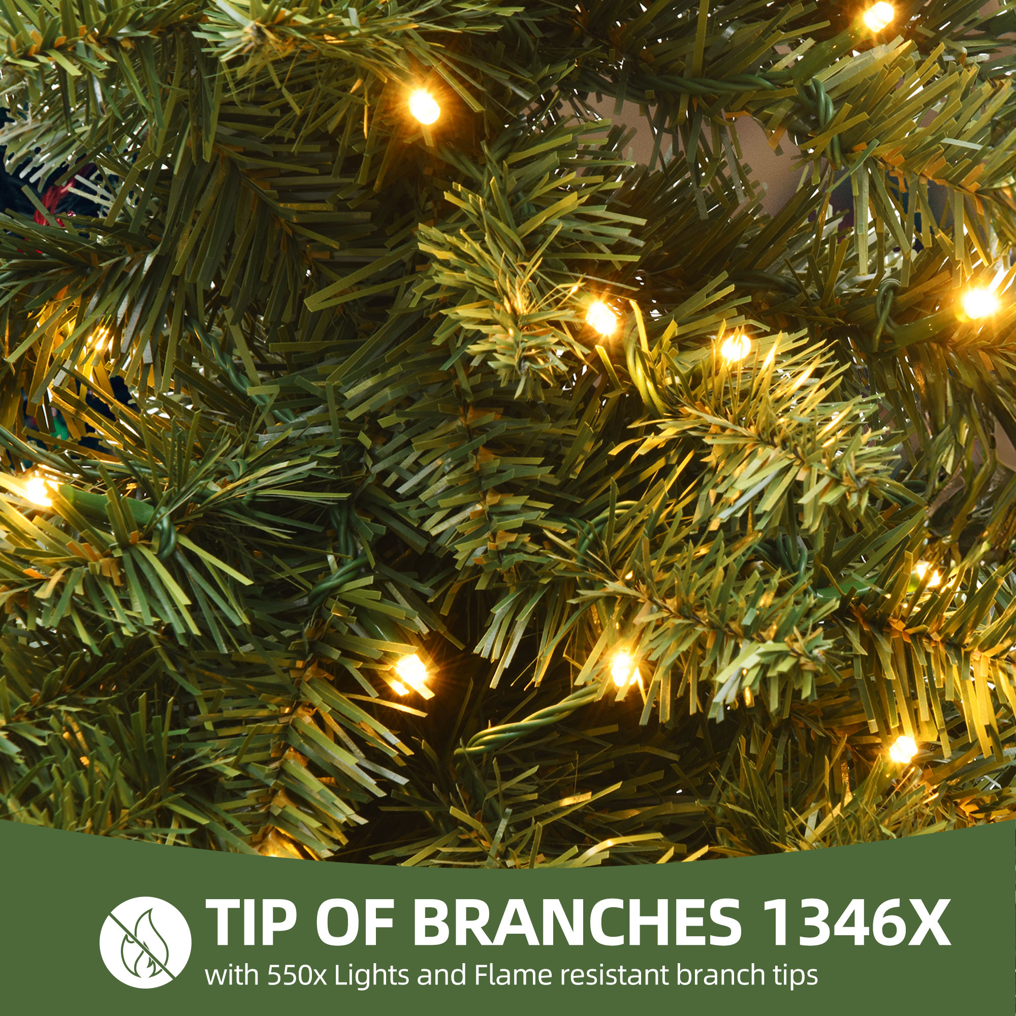Uforic 7.5ft Pre-lit Hinged Spruce Artificial Christmas Tree with 1450 Branch Tips & 550 Lights, Remote Control, 11 Light Modes, Green