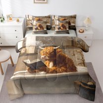 Homewish Highland Cow 7-Piece Bedding Comforter Set for Teens Boys Girls,Rustic Farmhouse King Bedding Sets,Lodge Cabin Ultra Soft Bed Sheets,Lightweight Room Decor,Reversible