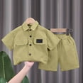thumbnail image 2 of Ketyyh-chn99 Baby Clothes Boy Set Toddler Summer Outfit Cotton Linen Short Sleeve T-Shirt Top Pocket Shirt Short Set Khaki,6-12 Months, 2 of 5