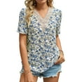thumbnail image 1 of FJUCHAI Chemises Imprimées pour Femmes Été Décontracté Col Rond Manches Courtes Blouses Mignonnes Florales Tops Amples, 1 of 10
