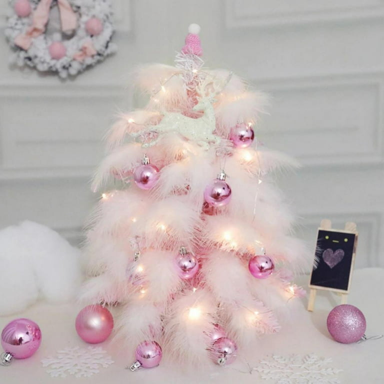 Simulation White Feather Diy Christmas Trees With Copper Wire Light Desktop  Mini Christmas Tree Decoration 