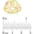 thumbnail image 2 of Floreo 10k Yellow Gold A-Z Letter Initial Ring with Heart and Rose Gold Flower Design, Sizes 4-9, 2 of 4