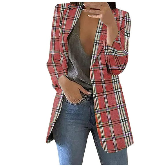 Lady Business Casual Plus Size Long Sleeve Work Jackets Lapel Open Front With Pockets