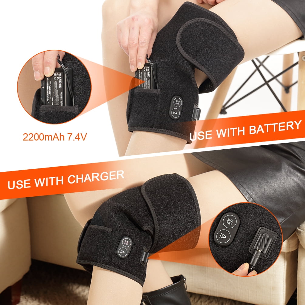 Snow Deer Heated Knee Brace Wrap 3 Adjustable 7.4V 2200mAh Lithium Battery Vibration Knee Massager with Heating Pad for Knee Pain Join Pain Relief