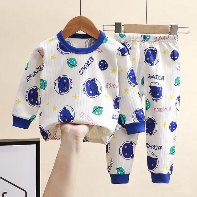 Traje de algodón de otoño para niños, cuello redondo, ropa interior de manga larga para niñas, ropa de otoño, pantalones, pijamas, ropa para el hogar