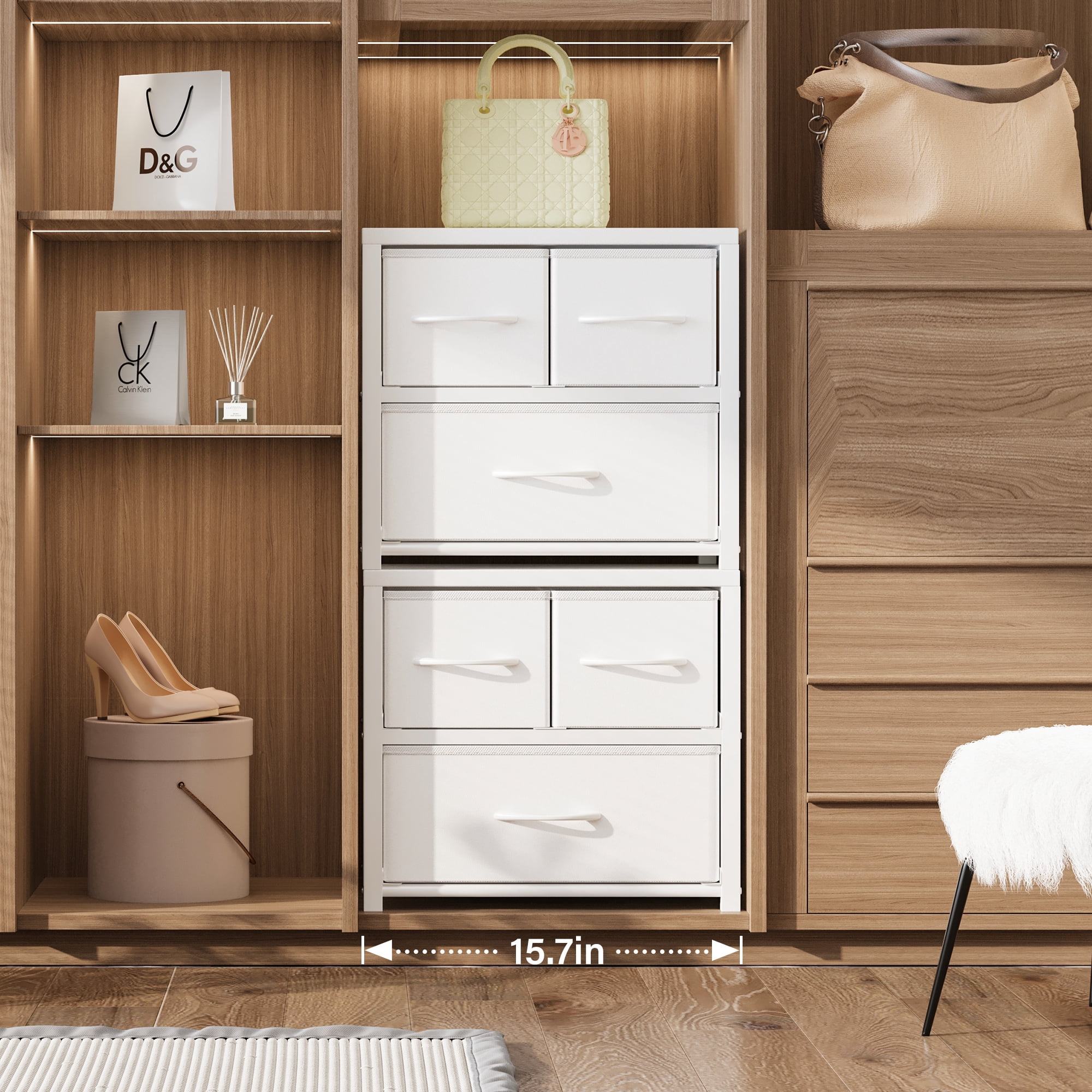 2 Pack Drawers for Closet Organizers and Storage Fabric 2 Drawer Dresser for Bedroom, White