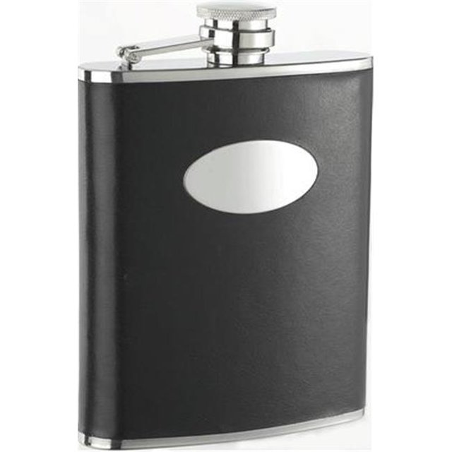 Eclipse Black Leather Stainless Steel 18oz Hip Flask